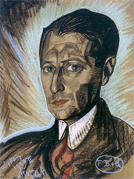 portret Juliana Tuwima, oznaczenia używek w lewym rogu obrazu